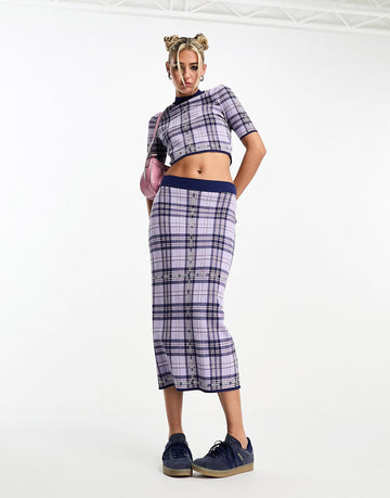 HUGO Sloquita tartan knitted crop top purple
