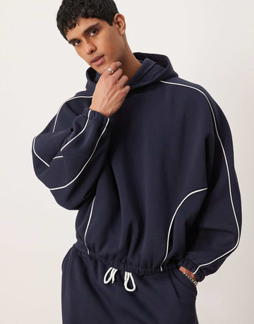 DESIGN co-ord extreme oversized boxy hoodie piping navy