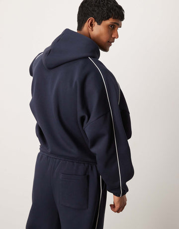 DESIGN co-ord extreme oversized boxy hoodie piping navy