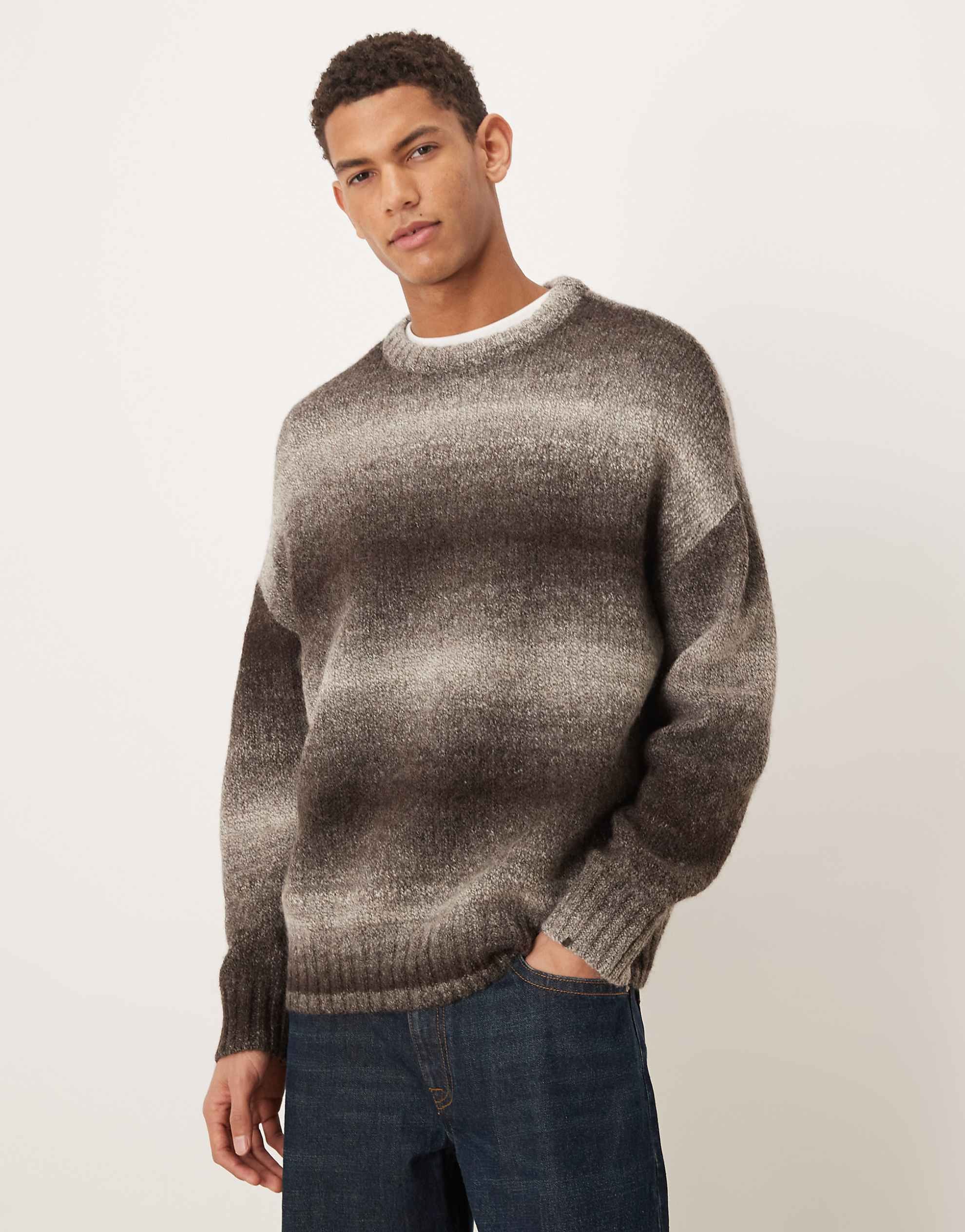 Selected oversized ombre wool blend jumper brown