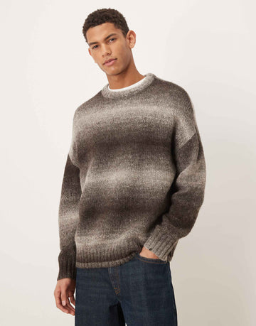 Selected oversized ombre wool blend jumper brown