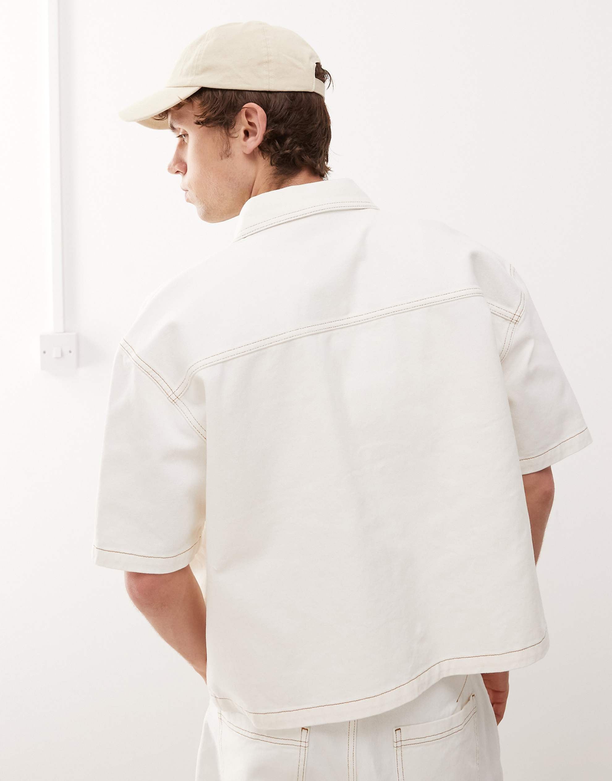 Reclaimed Vintage denim boxy shirt co-ord ecru