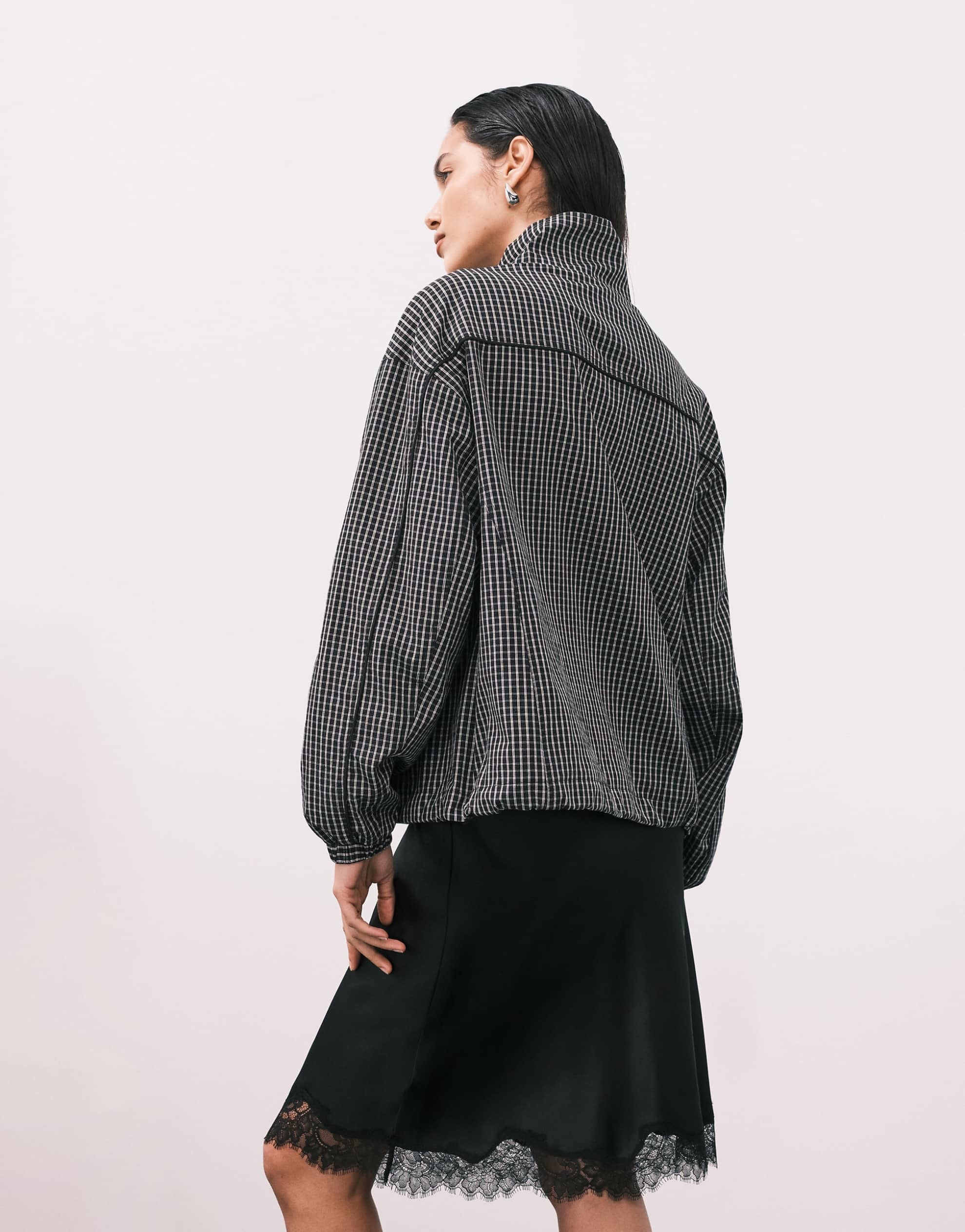 DESIGN oversized track jacket black white check