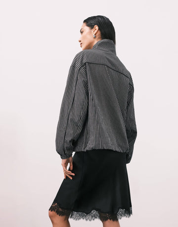 DESIGN oversized track jacket black white check