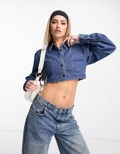 HUGO Ejuly cropped denim shirt dark blue