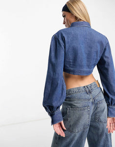 HUGO Ejuly cropped denim shirt dark blue