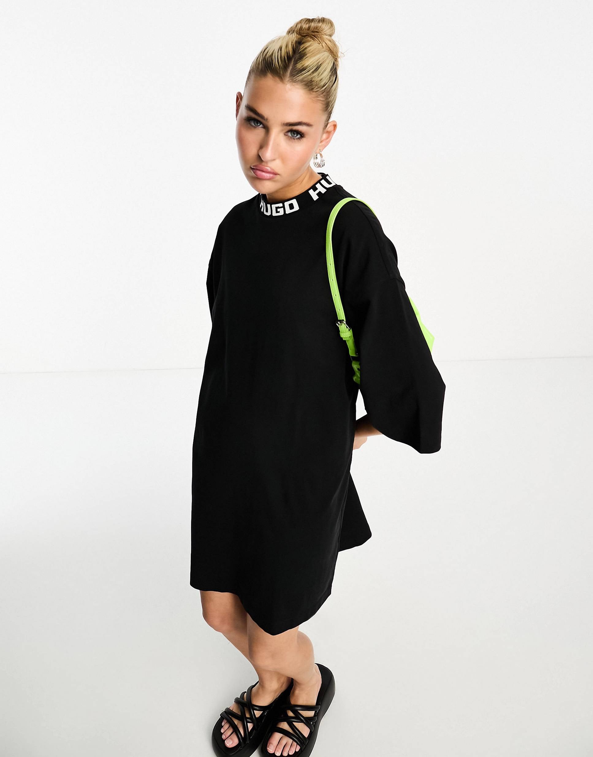 HUGO Ninaya branded collar dress black