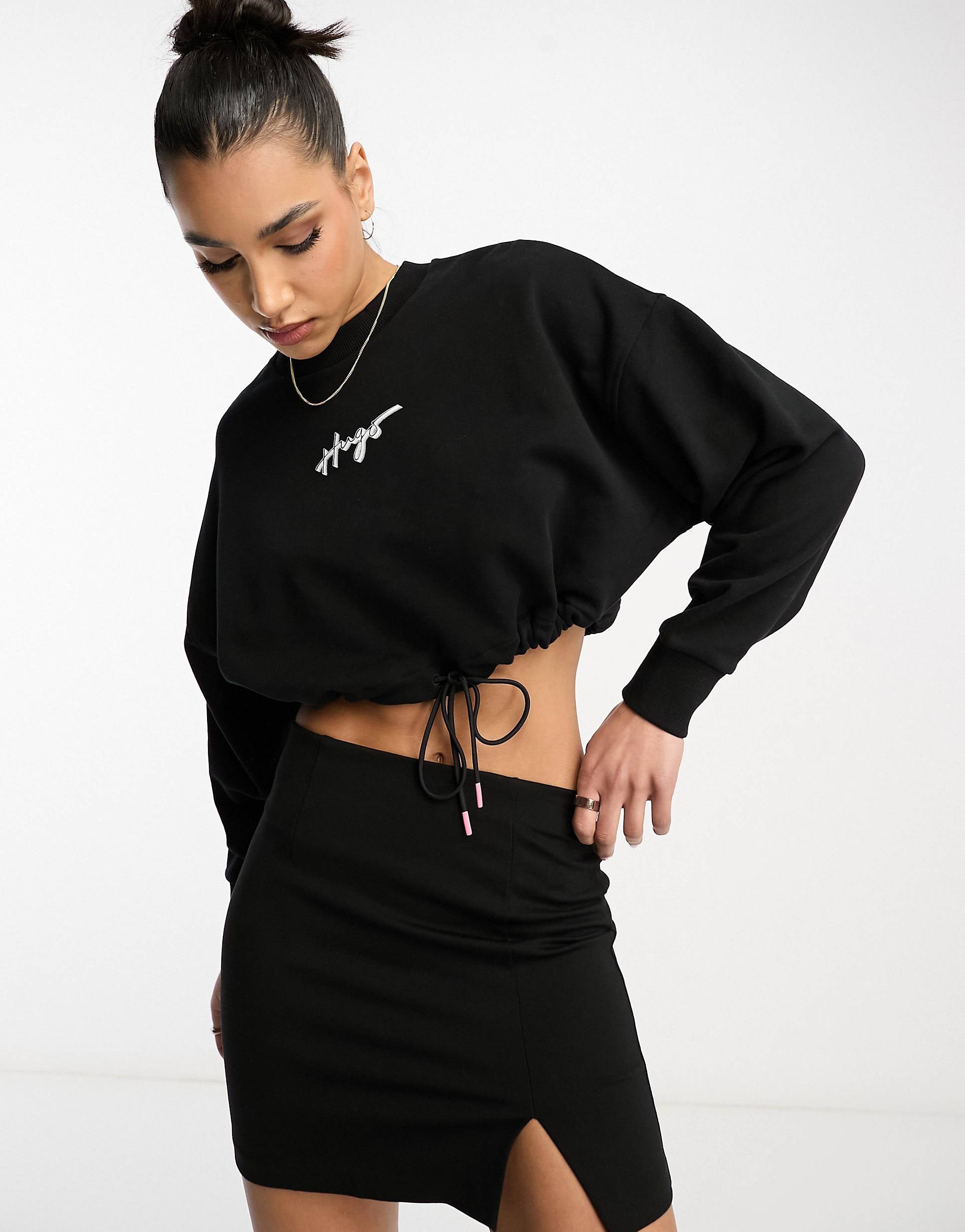 HUGO Delive cropped sweatshirt black drawstring detail