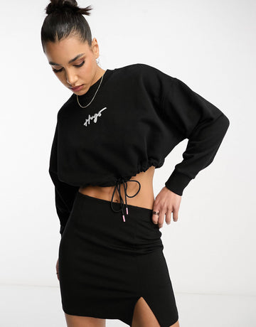 HUGO Delive cropped sweatshirt black drawstring detail