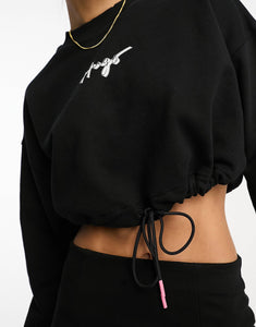 HUGO Delive cropped sweatshirt black drawstring detail