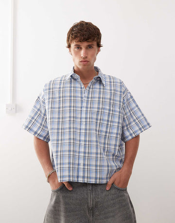 Reclaimed Vintage short sleeve boxy shirt blue check