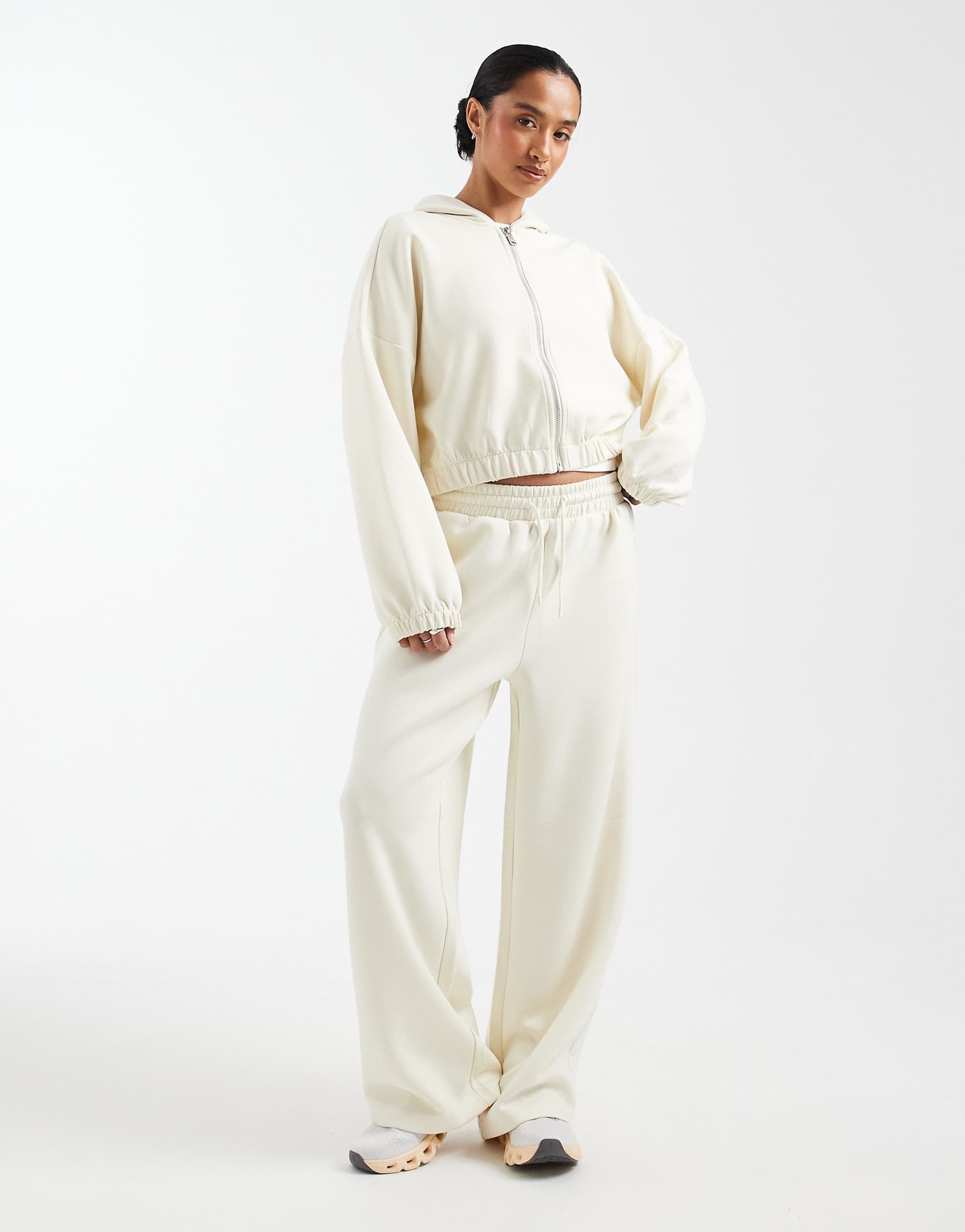 ONLY Petite soft touch hoodie & joggers co-ord in cream