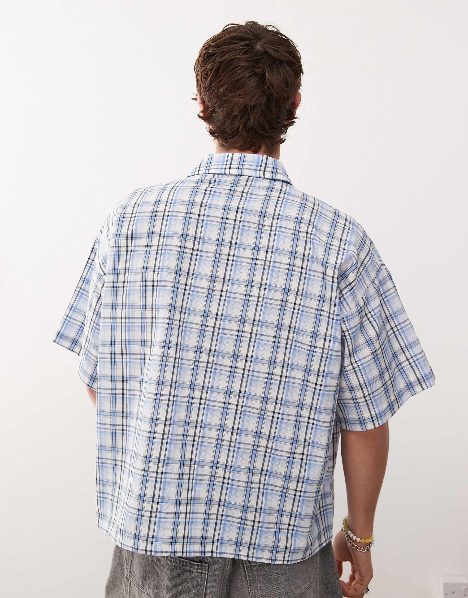 Reclaimed Vintage short sleeve boxy shirt blue check