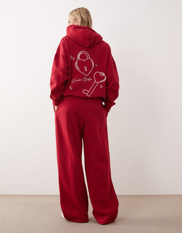 Kaiia Studio lock key graphic tank, hoodie wide leg joggers co-ord red pink