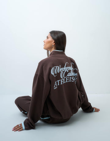 Weekend Collective jogger co-ord with contrast piping brown