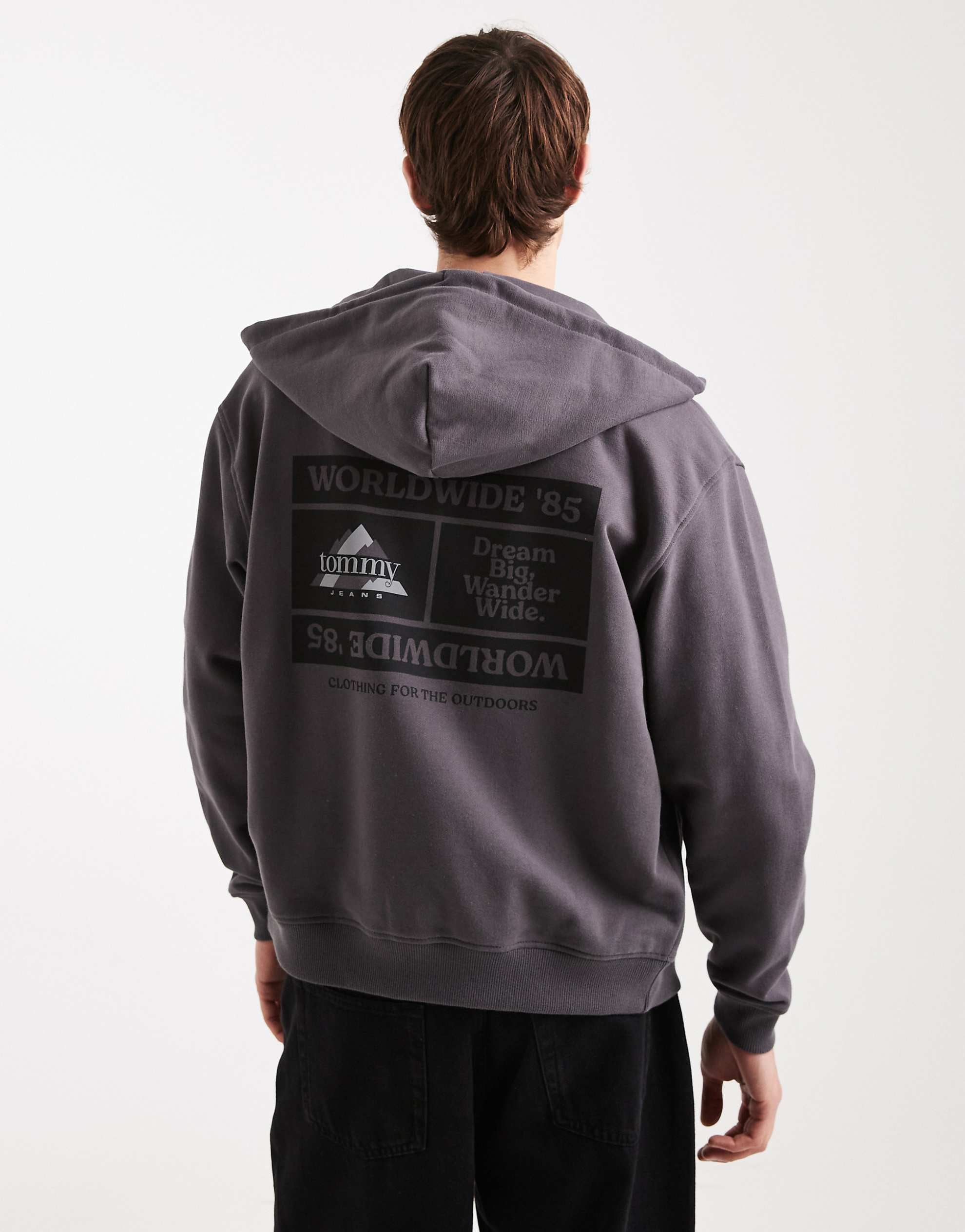 Tommy Jeans stacked zip up hoodie washed black