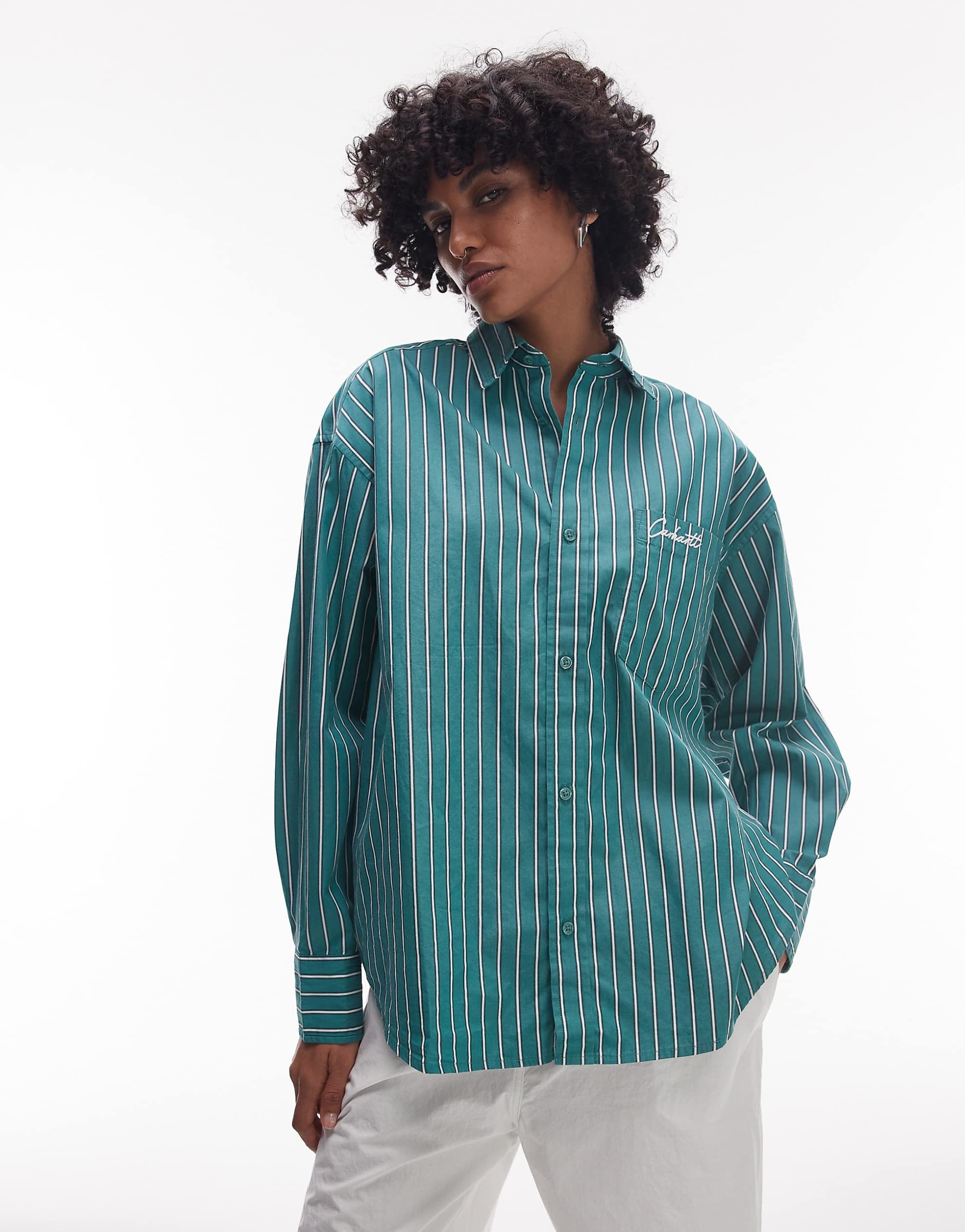 Carhartt WIP grimsby long sleeve shirt green stripe