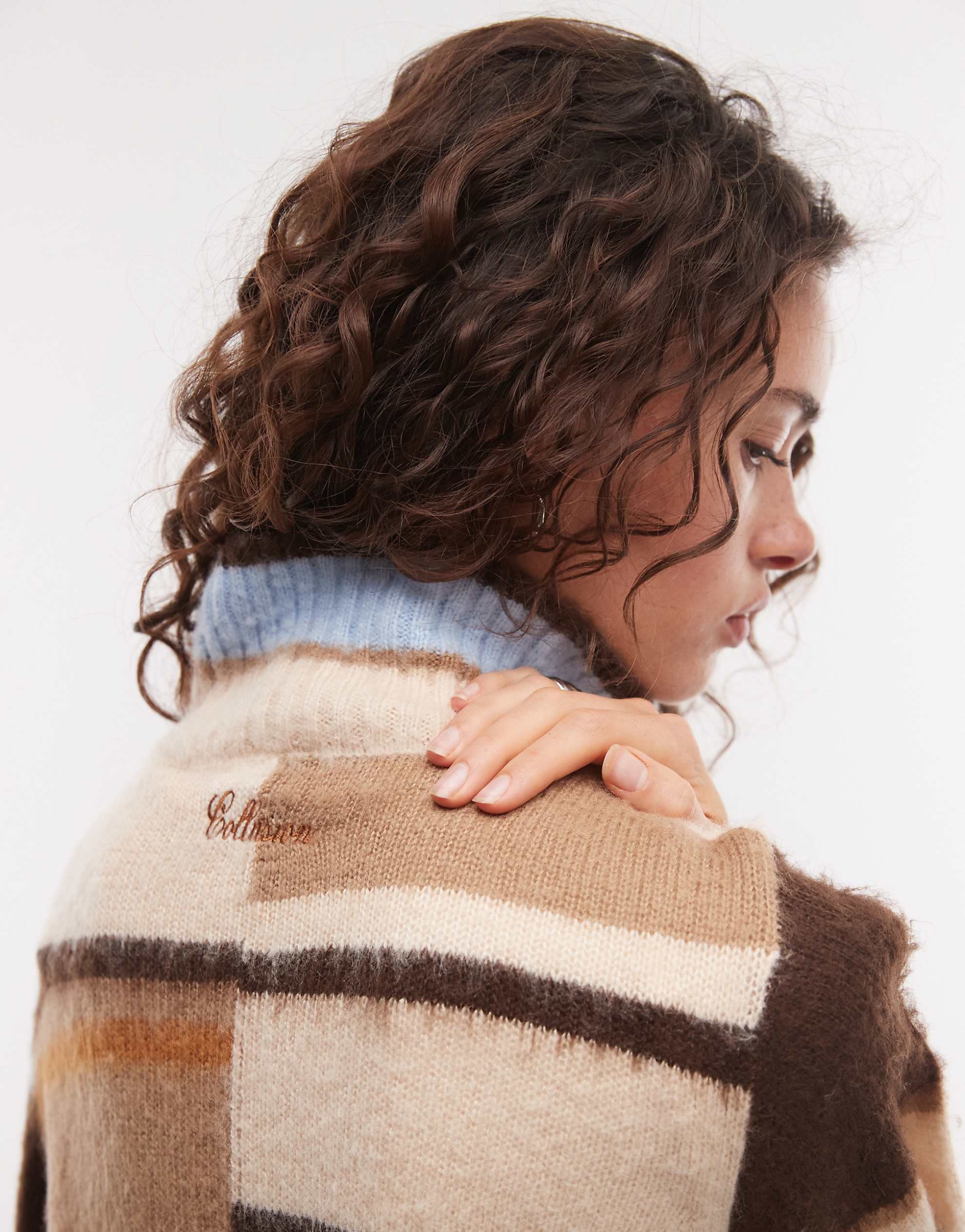 COLLUSION zip through funnel neck cardigan multi strip