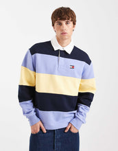 Load image into Gallery viewer, Tommy Jeans relaxed striped rugby sweater navy lilac yellow