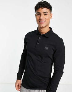 BOSS Orange Passerby long sleeve polo shirt black