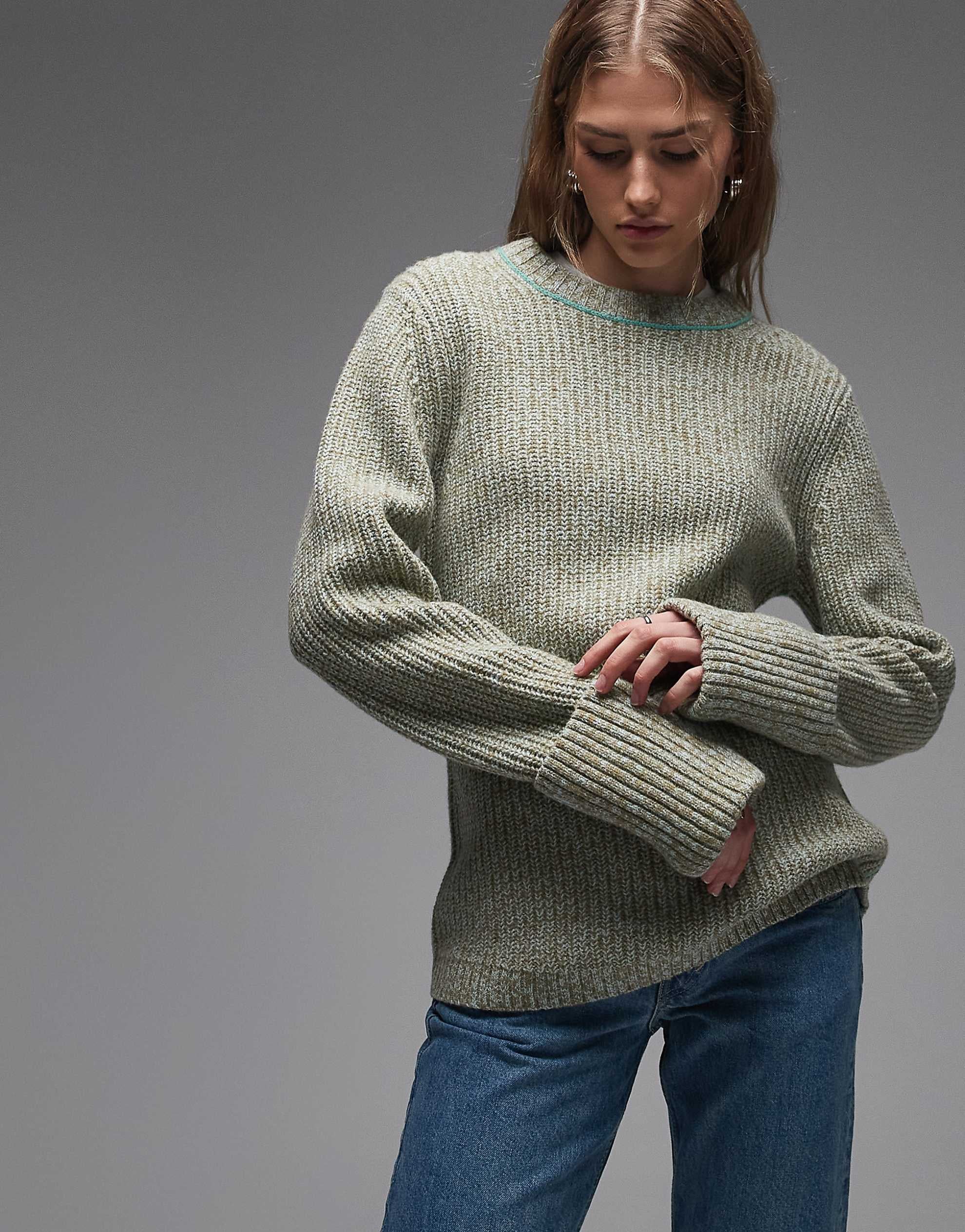 & Other Stories pure wool crew neck jumper green mint twist