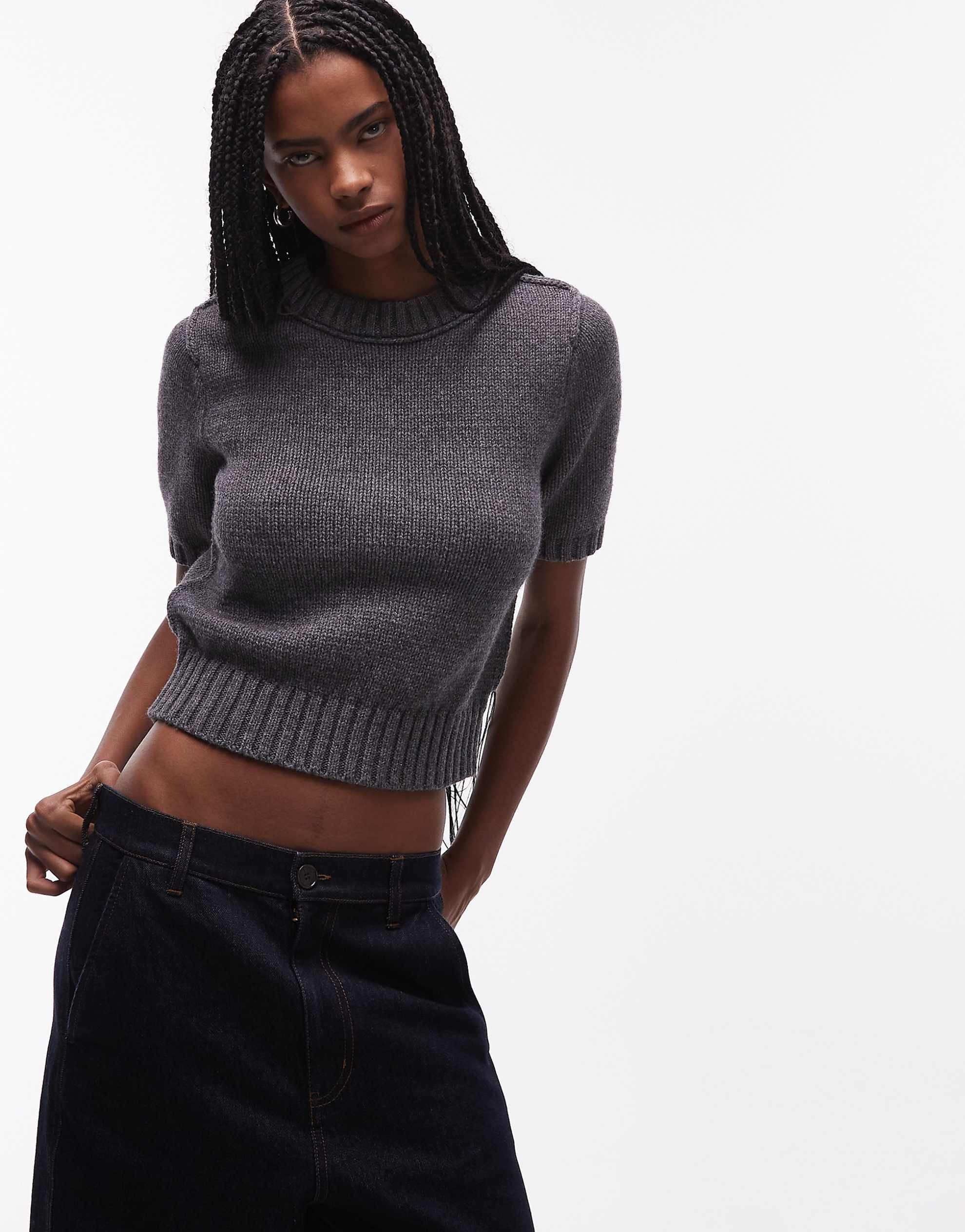 & Other Stories wool cotton blend slim cardigan grey melange