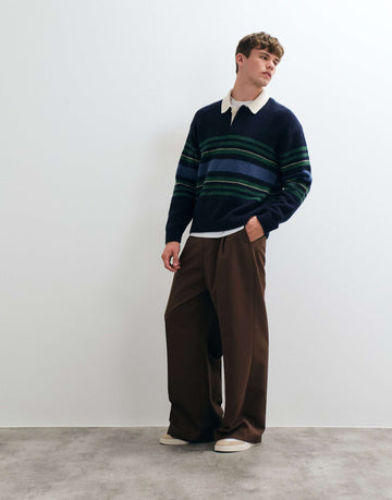 Abercrombie & Fitch knitted rugby polo jumper blue green stripe