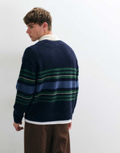 Load image into Gallery viewer, Abercrombie &amp; Fitch knitted rugby polo jumper blue green stripe
