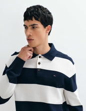 Load image into Gallery viewer, Tommy Jeans flag logo slim fit rugby shirt navy/white stripe