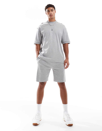 Brave Soul cotton blend t-shirt shorts co-ord set light grey