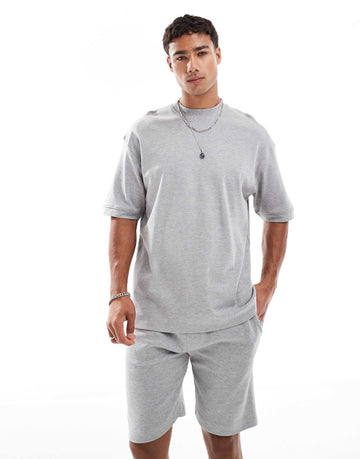 Brave Soul cotton blend t-shirt shorts co-ord set light grey