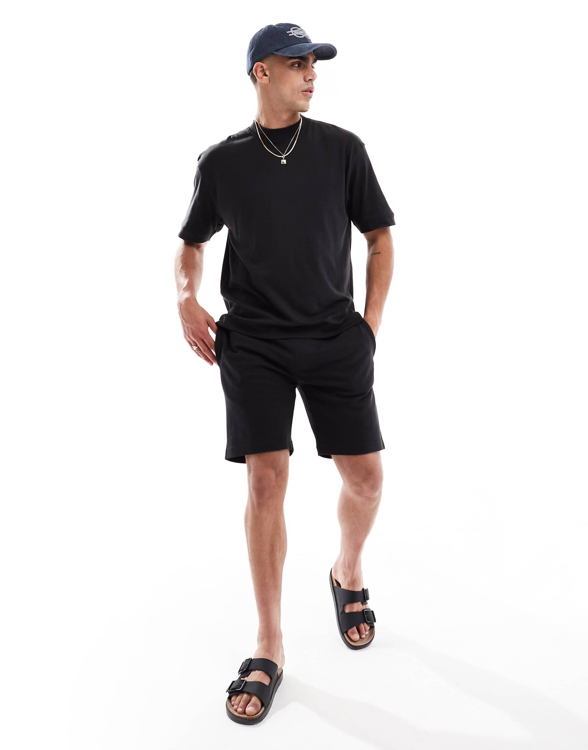 Brave Soul cotton blend t-shirt shorts co-ord set  black