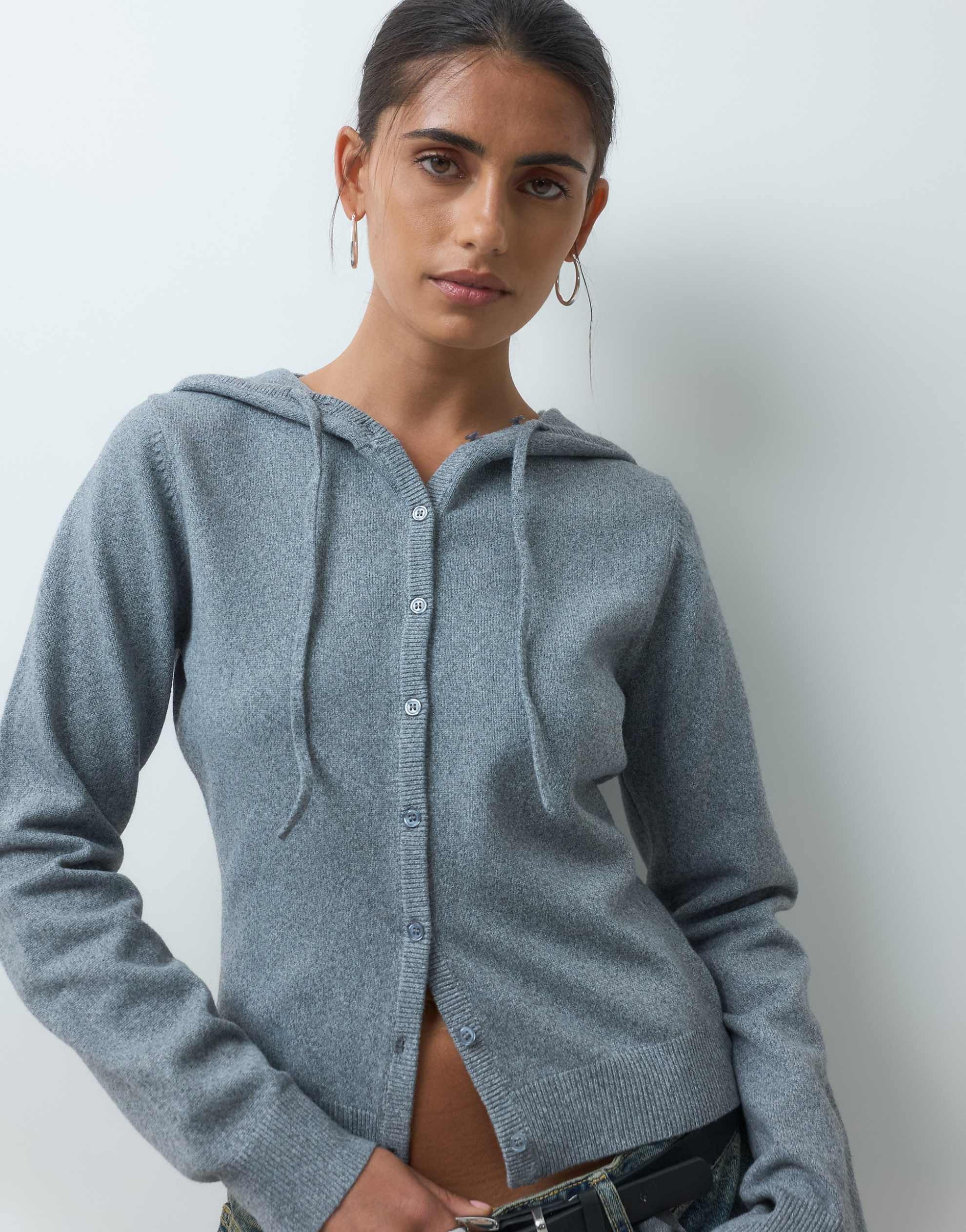 COLLUSION hooded knited cardigan grey