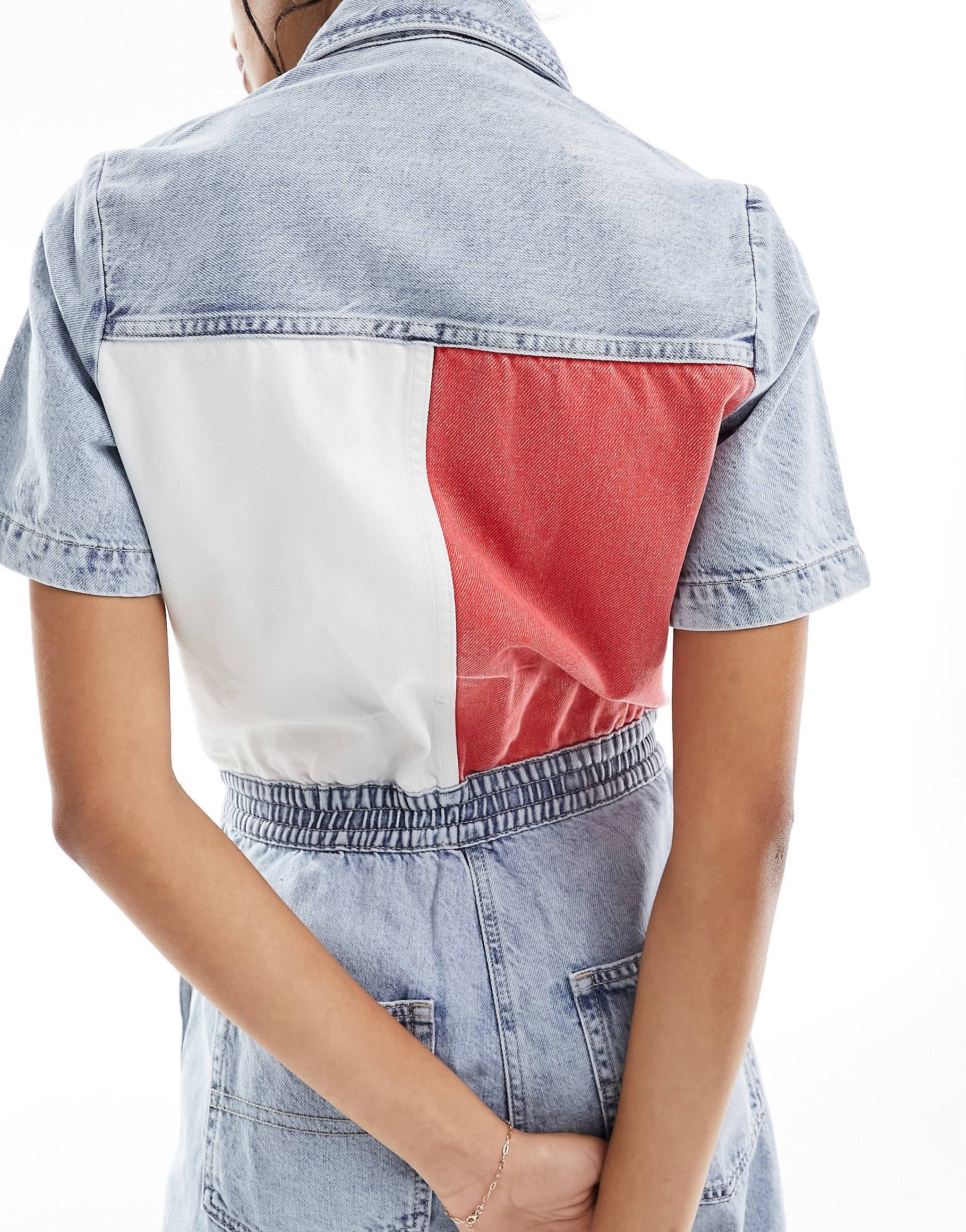 Tommy Jeans large flag denim boiler suit light wash