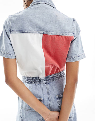 Tommy Jeans large flag denim boiler suit light wash