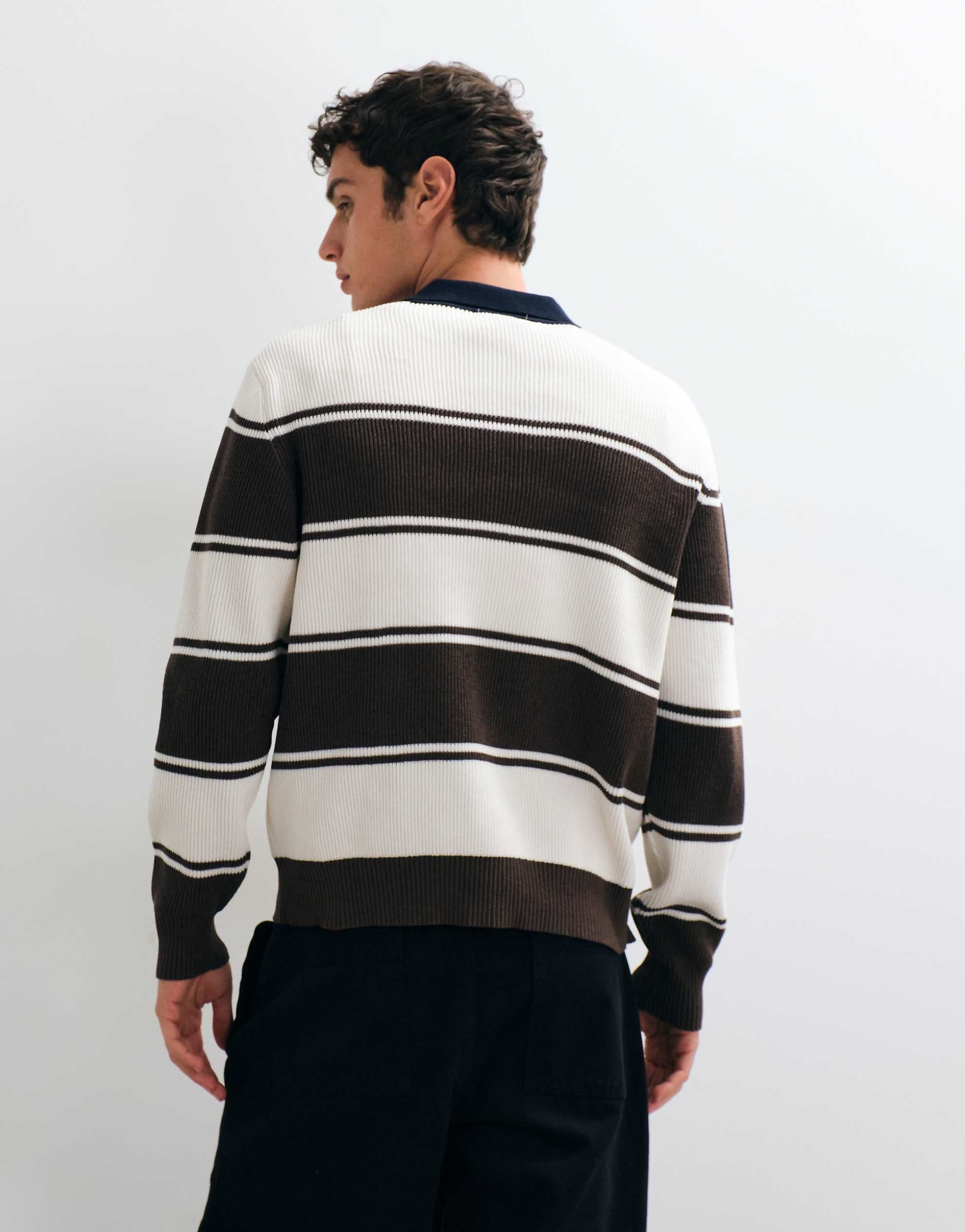 ONLY & SONS relaxed fit knitted rugby polo brown stripes