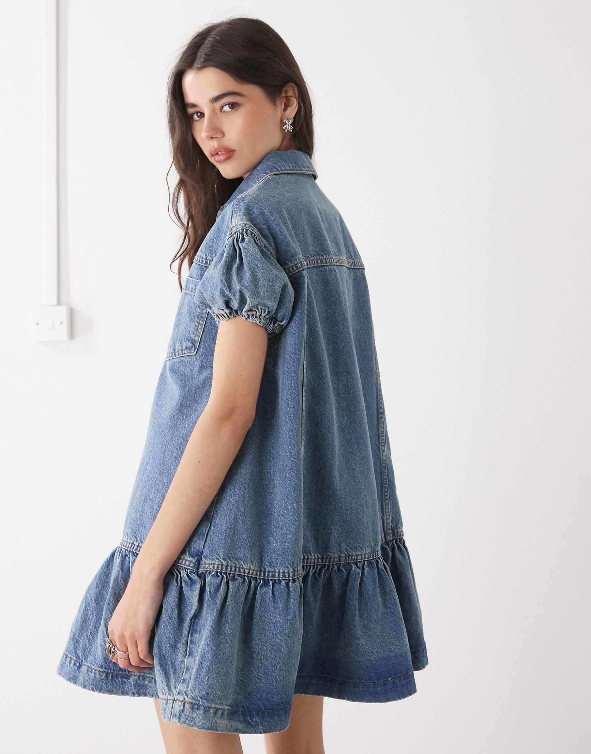 COLLUSION denim dress mid blue