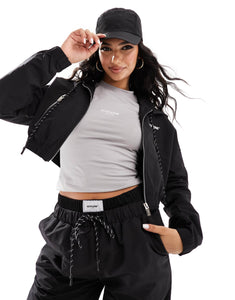 Sixth June co-ord nylon cropped hoodie black