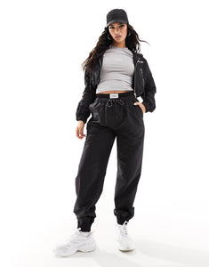 Sixth June co-ord nylon cropped hoodie black