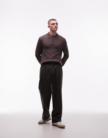 Tommy Jeans chest logo long sleeve polo shirt brown