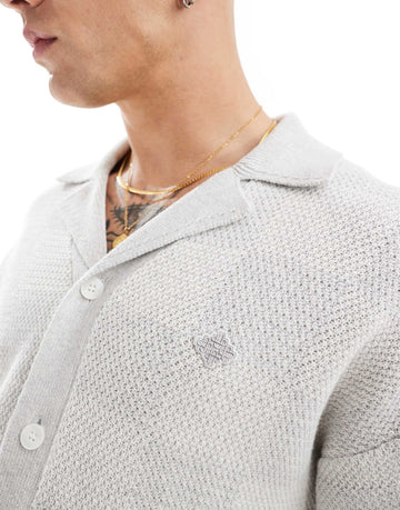 The Couture Club co-ord knitted checkerboard shirt grey