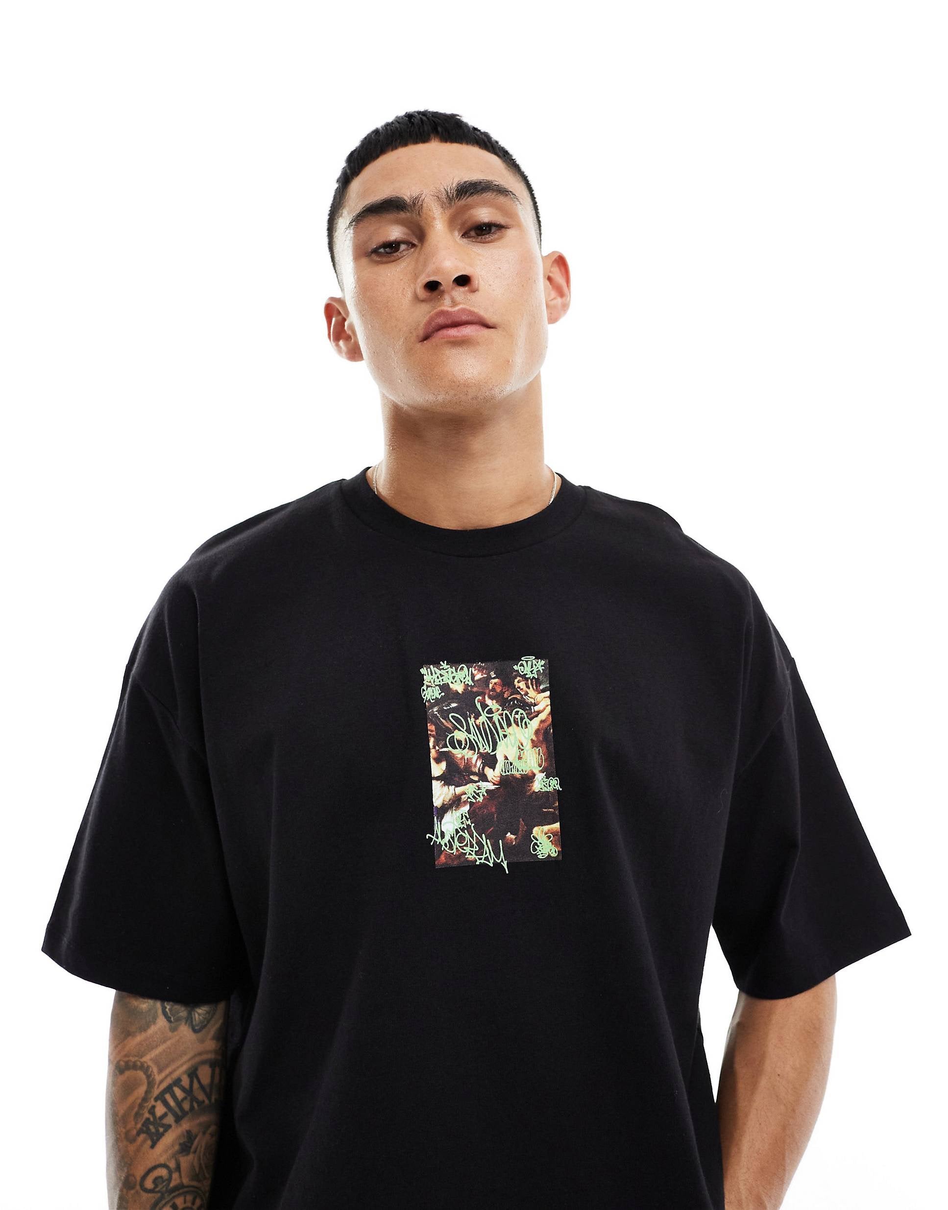 DESIGN oversized t-shirt black graffiti