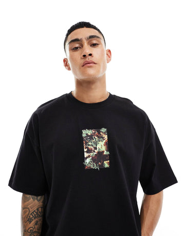 DESIGN oversized t-shirt black graffiti