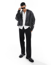 Load image into Gallery viewer, DESIGN oversized real leather cropped coach jacket black