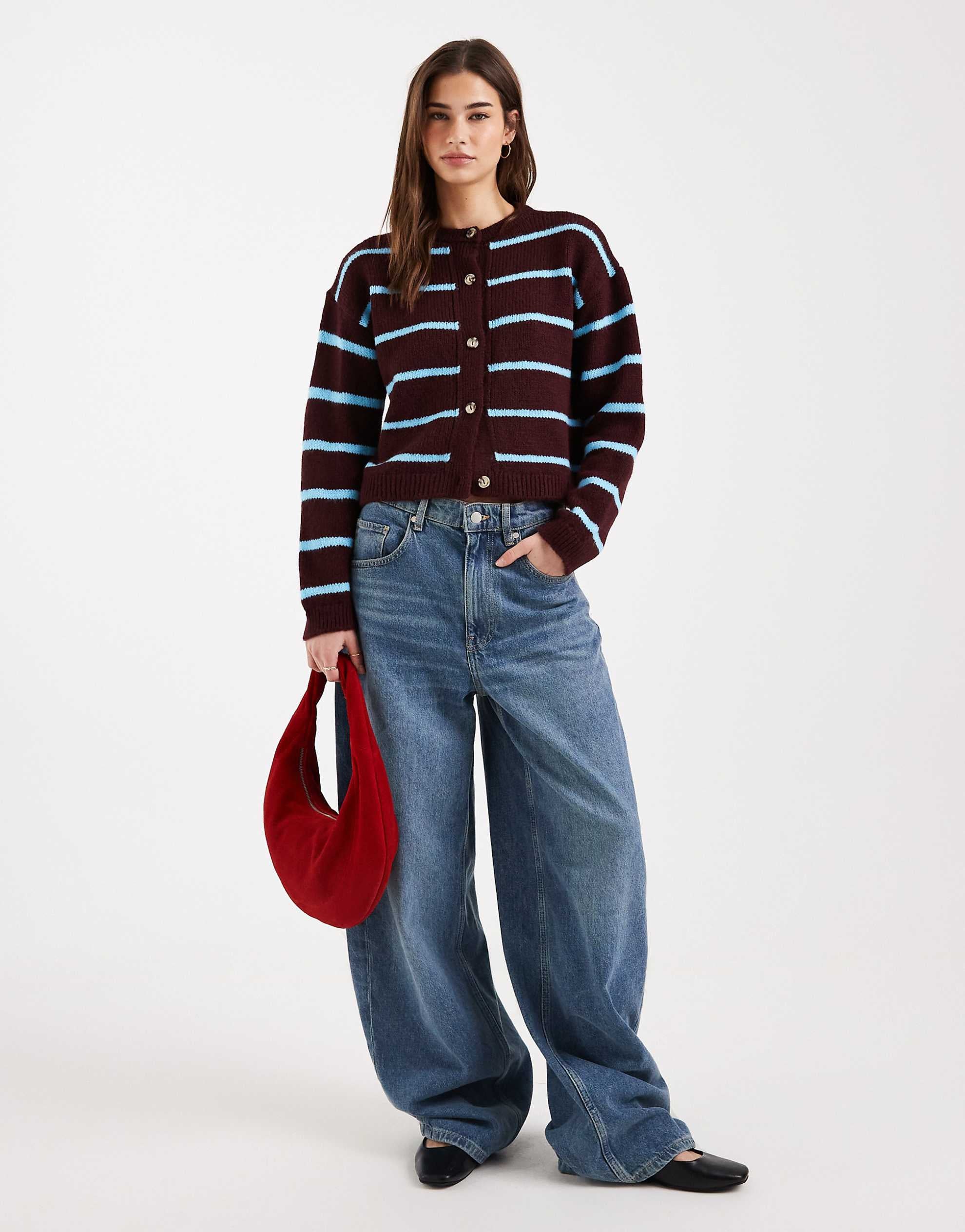 DESIGN knitted brushed cardigan plum blue