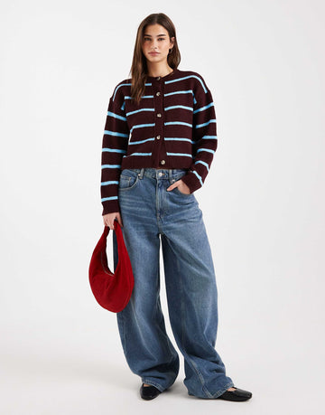 DESIGN knitted brushed cardigan plum blue