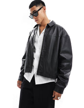 Load image into Gallery viewer, DESIGN oversized real leather cropped coach jacket black