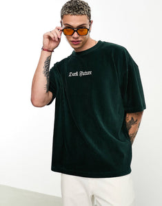 Dark Future oversized t-shirt ribbed velour green
