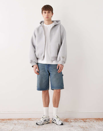 COLLUSION zip through heavyweight boxy hoodie grey