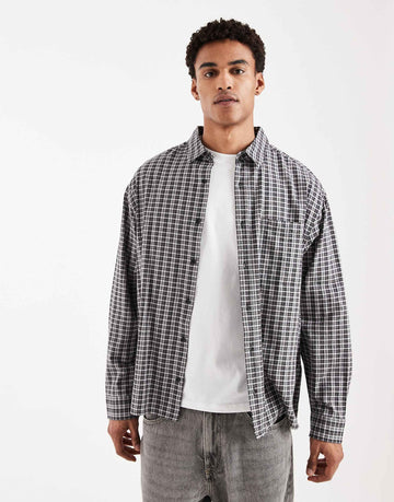 DESIGN oversized dad checked shirt black
